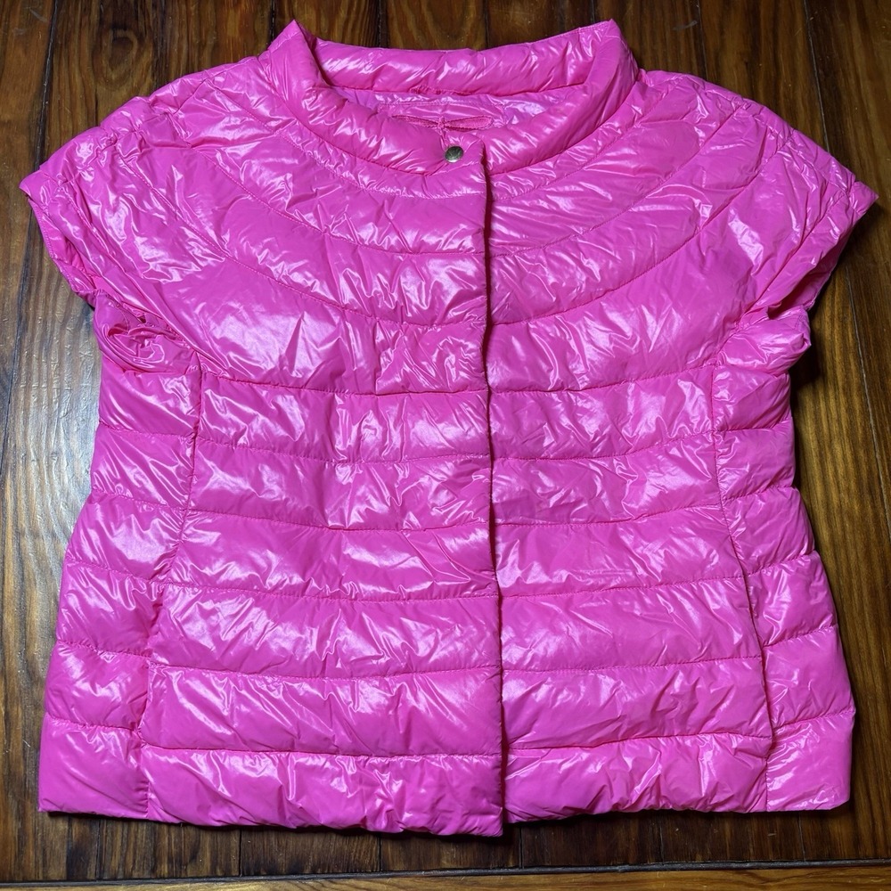 Tyler Boe Shelly Cap Sleeve Puffer Jacket Snap Shell Vest Bright Hot Pink Sz M